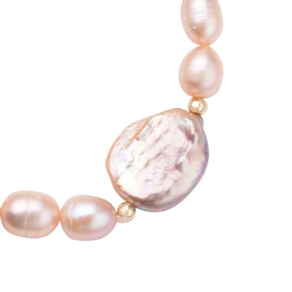 NWT PURPLE COIN KESHI PEARL & PEACH FRESHWATER STRETCH PEAL BRACELET IN SS. - Picture 15 of 15